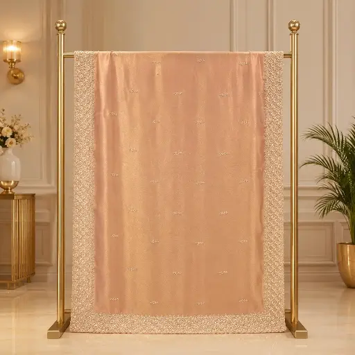 [73913001EC23E3] Elegant Peach Embroidered Saree with Sequin Border
