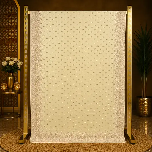 [20213064EC50E3] Women's Ivory Embroidered Saree with All-Over Sequins and Ornate Scalloped Border