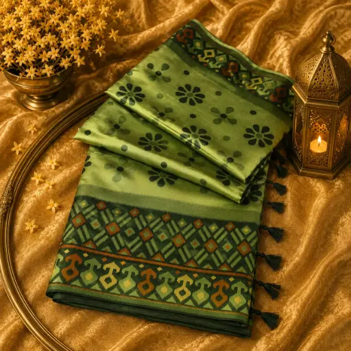 [96809082ER49E8] Elegant Light Green Floral Jacquard Silk Saree with Designer Border 