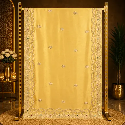 [76617001ED00E3] Golden Yellow Saree with Floral Buti Work and Stone Embroidered Border