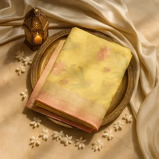[74209001HF71B7] Elegant Pastel Yellow Silk Georgette Saree with Zari Border