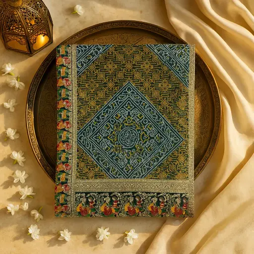 [73517025JN14A4] Elegant Dark Green Bandhani Saree with Traditional Border