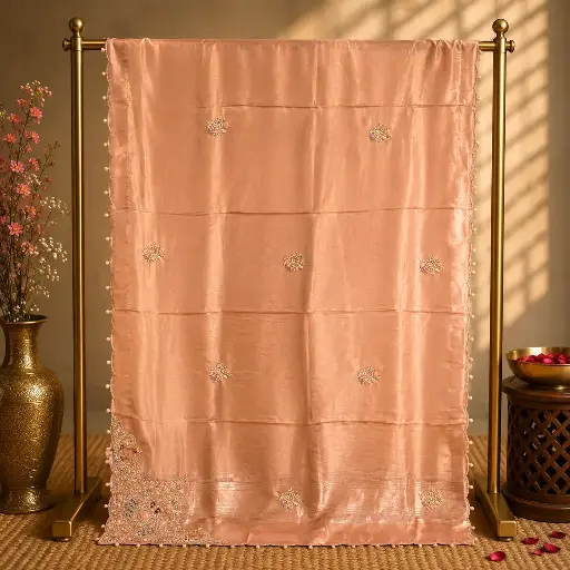 [73513001FI99D8] Elegant Peach Saree with Subtle Sequin Embellishments and Graceful Border