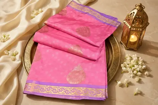 [03609001ZP2718] Pink and Purple Art Silk Saree with Zari Border