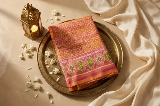 [82209037LC84C1] Dual-Tone Yellow Peach Single Patola Pure Silk Saree