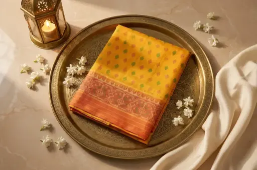 [64309014ZG8586] Mango Yellow and Orange Pure Silk Patola Saree