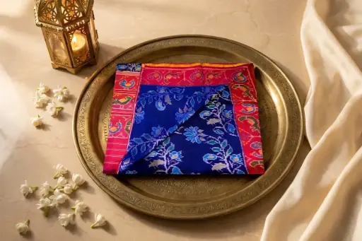 [77609001LW77E1] Royal Blue and Magenta Semi Ikkat Patola Silk Saree