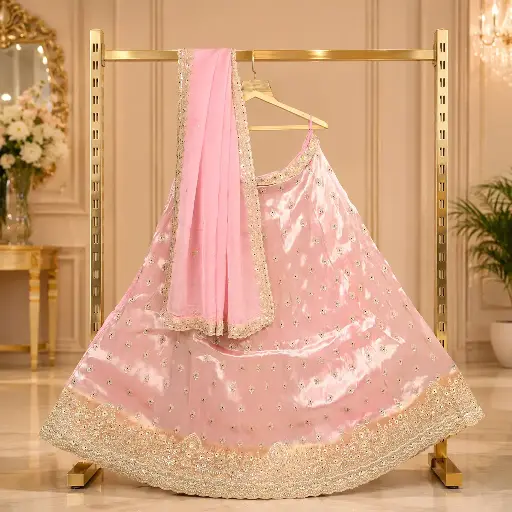 [93718001NQ56E2] Women's Baby Pink Lehenga Choli with Sequin Embroidery & Matching Dupatta