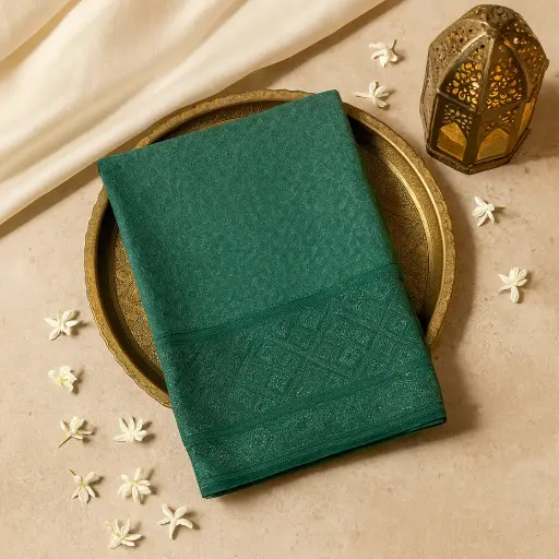 [39117012IX60B5] Elegant Forest Green Designer Saree With Intricate Embroidery