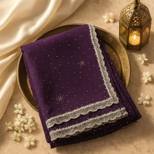 [67713001HE94B7] Elegant Deep Purple Sequined Designer Saree with Embellished Border