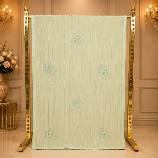 [67717025JQ11A4] Ivory Embellished Saree with Vertical Leaf Pattern and Elegant Border