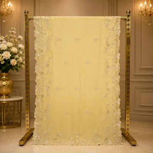 [67717037JP88A4] Butter Yellow Embellished Saree with Delicate Motifs and Ornate Floral Border