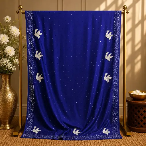 [02417001ED86E3] Royal Blue Embellished Saree with Floral Stone Work
