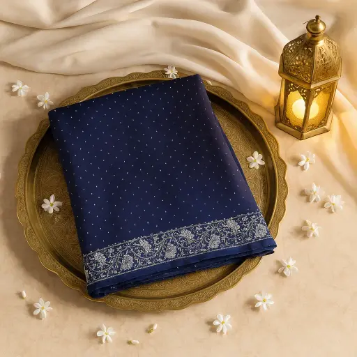 [02417001ED94E3] Elegant Royal Blue Embellished Designer Saree with Stone Work 