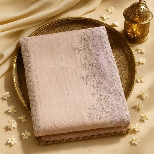 [02413001GD85C8] Elegant Peach and Pastel Pink Embellished Designer Saree