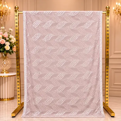 [79813001HG81B7] Elegant White Net Saree with Shimmer Sequin Chevron Design and Sparkling Border