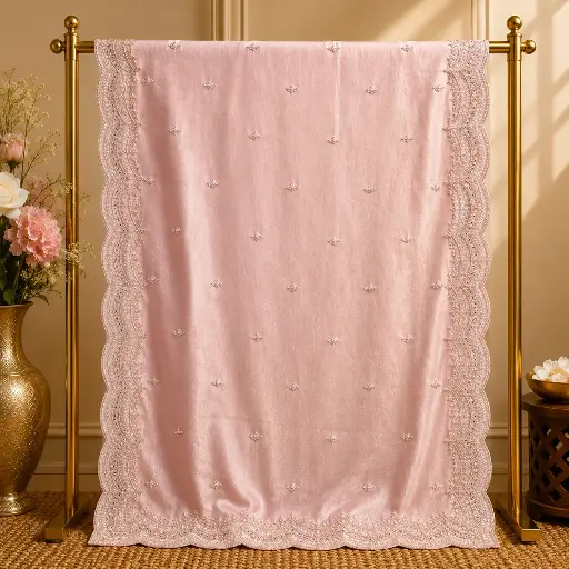 [73913001EC39E3] Blush Pink Saree with Sequins and Embroidered Border 