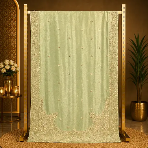 [73913001EE85E3] Mint Green Saree with Delicate Buti Work and Ornate Embroidered Border