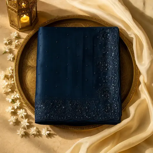 [20217027EC86E3] Elegant Navy Blue Designer Saree With Intricate Sequin Embellishments