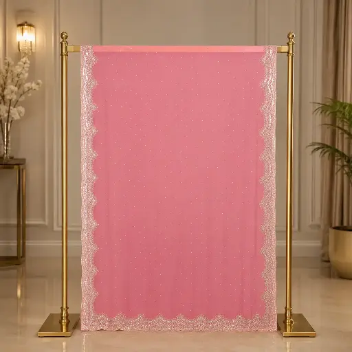 [20217031EC43E3] Elegant Rose Pink Crystal Studded Saree with Scalloped Sequin Border