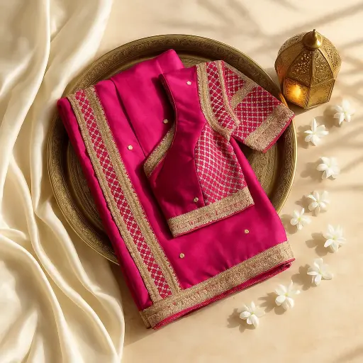 [35017050FP59E1] Exquisite Fuchsia Pink Designer Saree with Heavy Embroidered Blouse