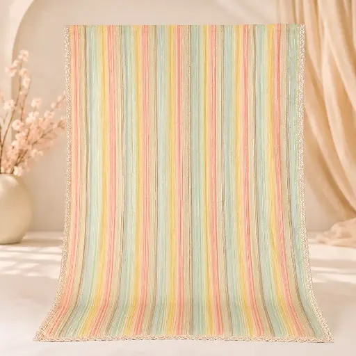 [42317001FM03E0] Pastel Multicolor Striped Saree with Elegant Embellished Border