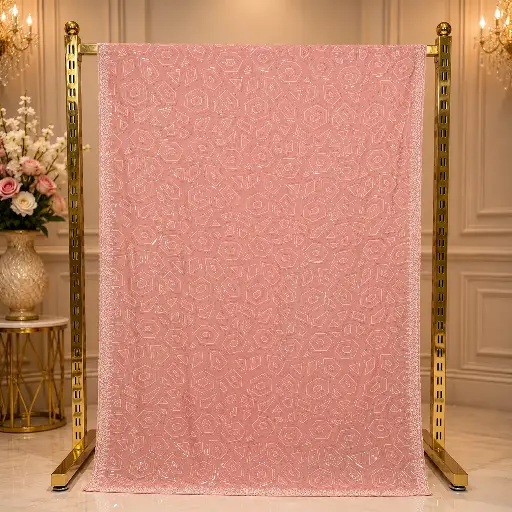 [42417031JQ44A4] Blush Pink Sequin Saree with All-Over Embellished Work for Women, Festive Party Wear Design