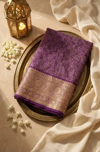 [59812001HK95B7] Royal Magenta Pure Georgette Banarasi Bandhani Saree