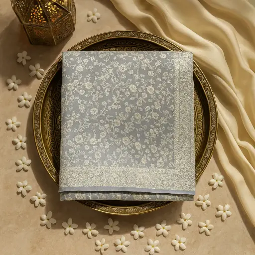 [00717022PC54A8] Elegant Grey Embroidered Saree with Intricate Sequin Embellishments