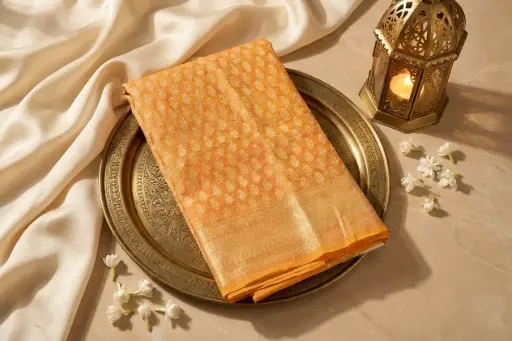 [00816001RF1943] Sunshine Yellow Zari Butti Woven Kota Silk Saree