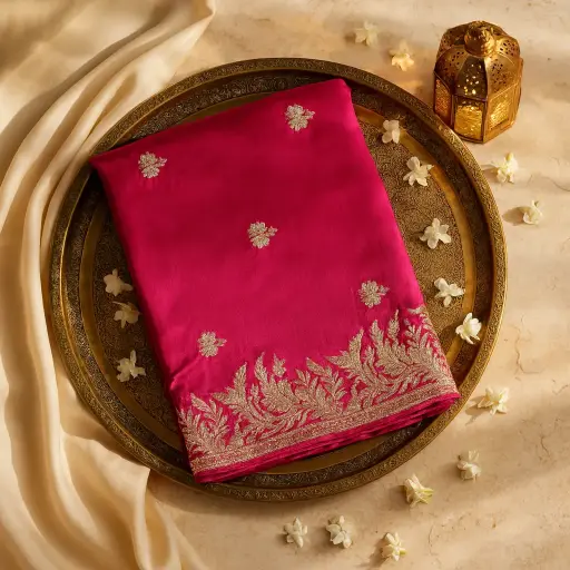 [70317001GD71C8] Elegant Fuchsia Pink Designer Saree with Intricate Zari Embroidery