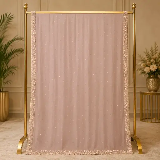 [91117001EO86E7] Elegant Dusty Pink Saree with Sequin Embellishments and Beaded Border