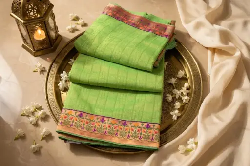 [40417001PZ5954] Parrot Green Jacquard Silk Saree with Embroidered Blouse