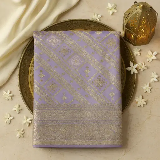 [90517001FW33E1] Elegant Lilac Designer Saree with Traditional Bandhani Work