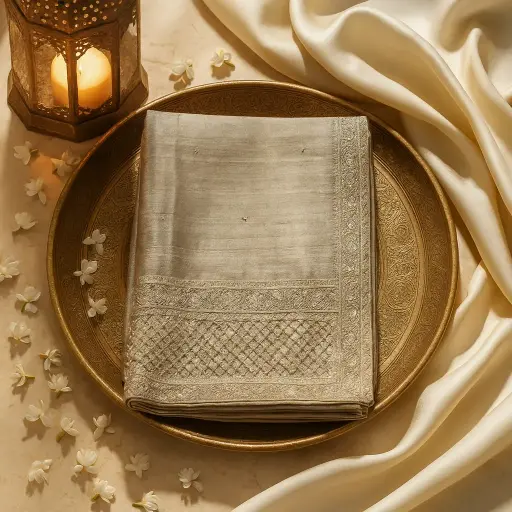 [90517001FW39E1] Elegant Golden Silk Saree with Intricate Elephant Motif Border