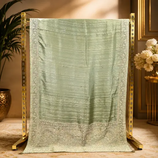 [90517001FW40E1] Pista Green Sequin Embellished Saree with Floral Border