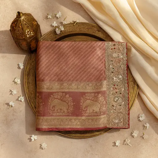 [90517001FZ07E2] Luxury Red Zari Embellished Silk Designer Saree
