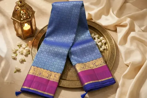 [85309001GG42C9] Royal Blue Pure Kanjivaram Silk Saree with Gold Zari