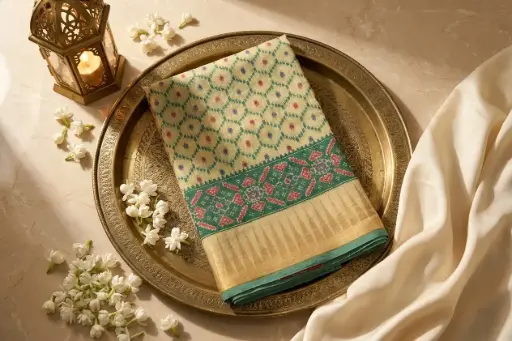 [49609001IU93B4] Dusty Lemon Gadwal Silk Saree with Temple Zari Border