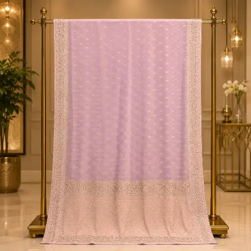 [72313001UQ36E4] Women's Lavender Designer Saree with Gold Woven Motifs and Embroidered Border