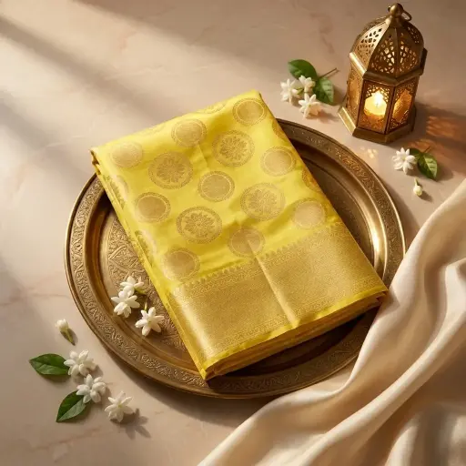 [87009001GO66D0] Radiant Yellow Pure Silk Saree with Zari Brocade