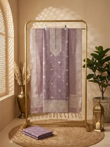 [09406001EQ95E8] Dusty Lavender Chanderi Silk Unstitched Salwar Suit Material