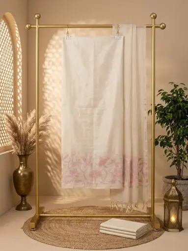 [09406001QO43E2] Ivory Linen Silk Embroidered Unstitched Dress Material Set