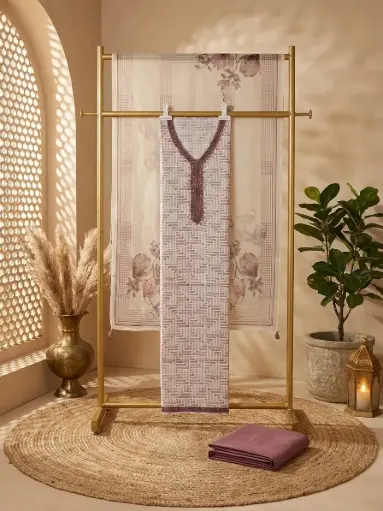 [09406001YJ27E1] Mauve Linen Unstitched Salwar Suit Material Set