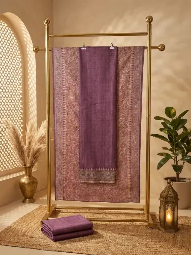 [92106001FR54E1] Purple Raw Silk Unstitched Salwar Suit Material