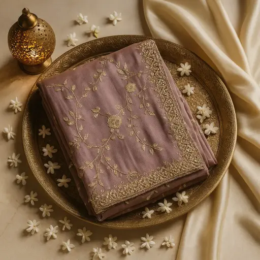 [54017001EG70E4] Elegant Mauve Shimmer Saree with Intricate Sequin Embellished Border