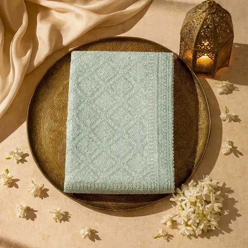 [54017001FZ97E2] Elegant Mint Green Sequin Embroidered Luxury Designer Saree