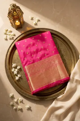 [67309001GR90D2] Rani Pink Kanchipuram Silk Saree in Gold Zari