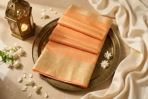 [64509001JH25A1] Pastel Peach Kota Silk Saree with Golden Zari Border