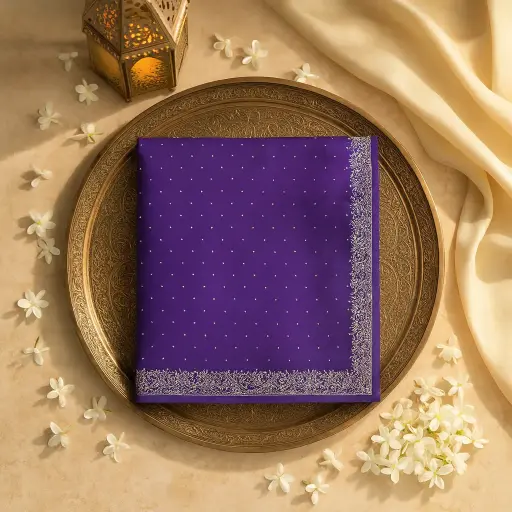 [02417001ED96E3] Elegant Royal Purple Sequinned Designer Saree